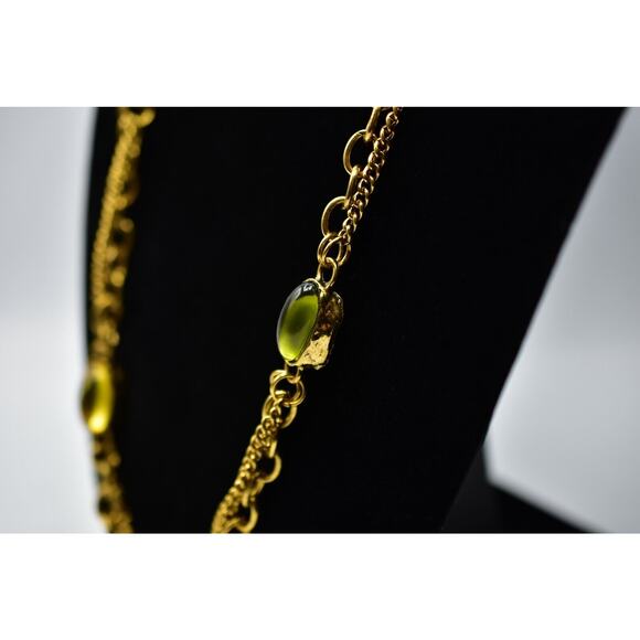 Sparkling Sage Cabochon Station Necklace Crystal Antiqued Gold Tone Chain BinA - Picture 4 of 12